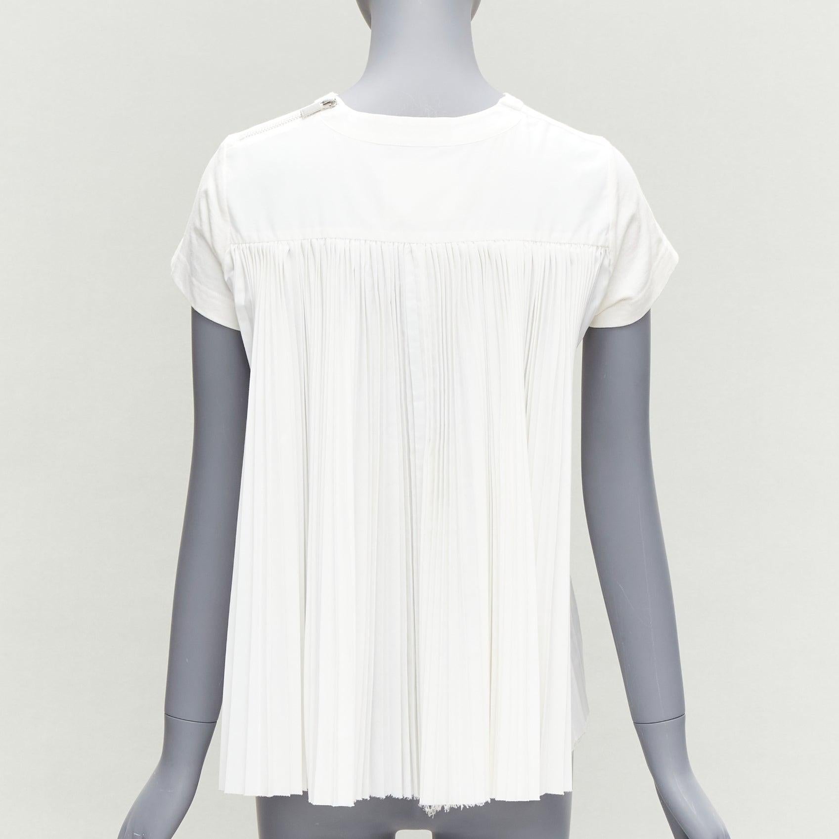 Women's SACAI 2016 cream cotton plisse pleat back zip shoulder tshirt JP2 M For Sale