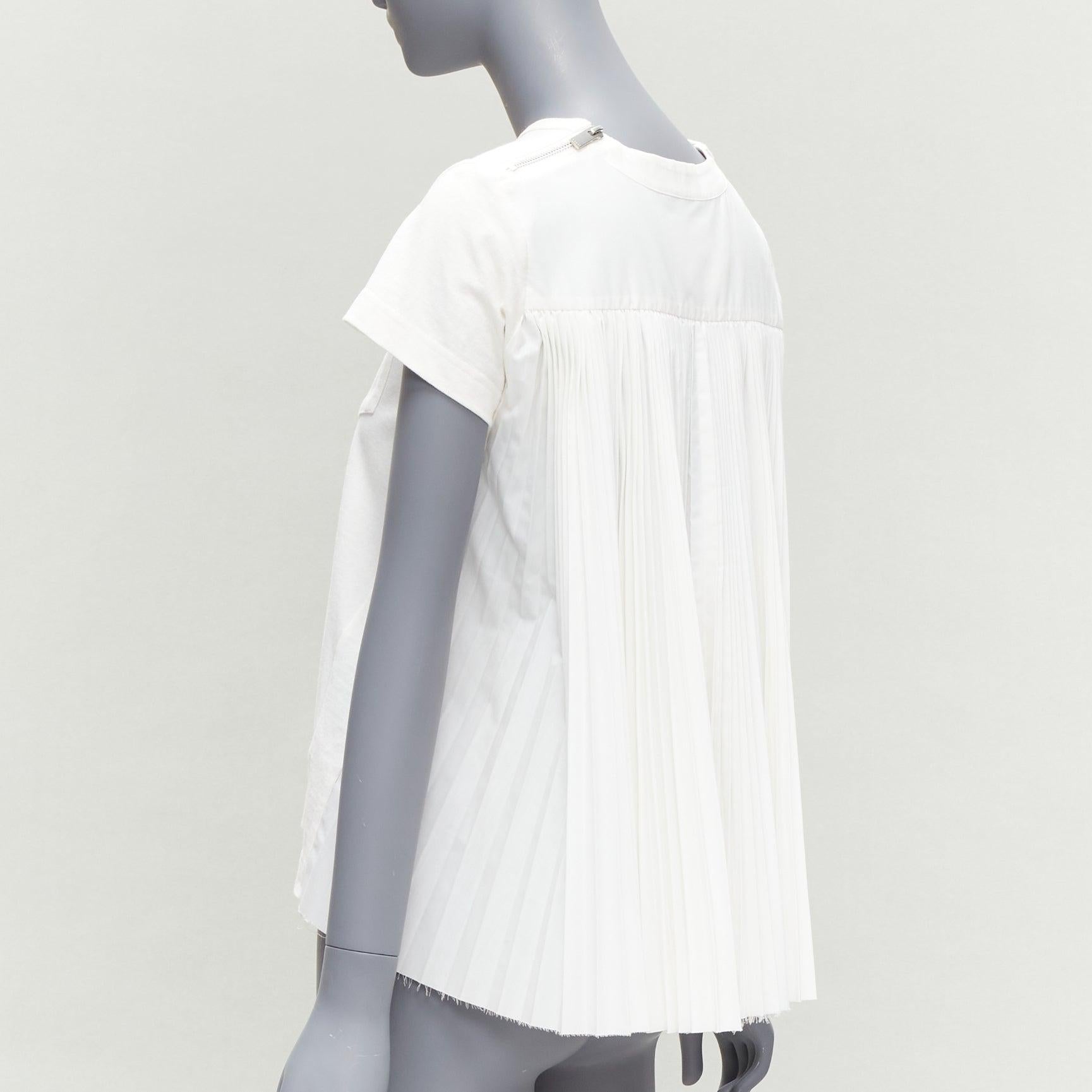 SACAI 2016 - T-shirt à épaules zippées en coton plissé crème JP2 M en vente 1
