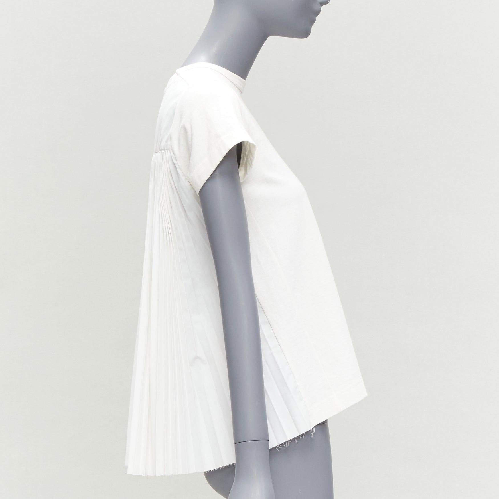 SACAI 2016 cream cotton plisse pleat back zip shoulder tshirt JP2 M For Sale 2