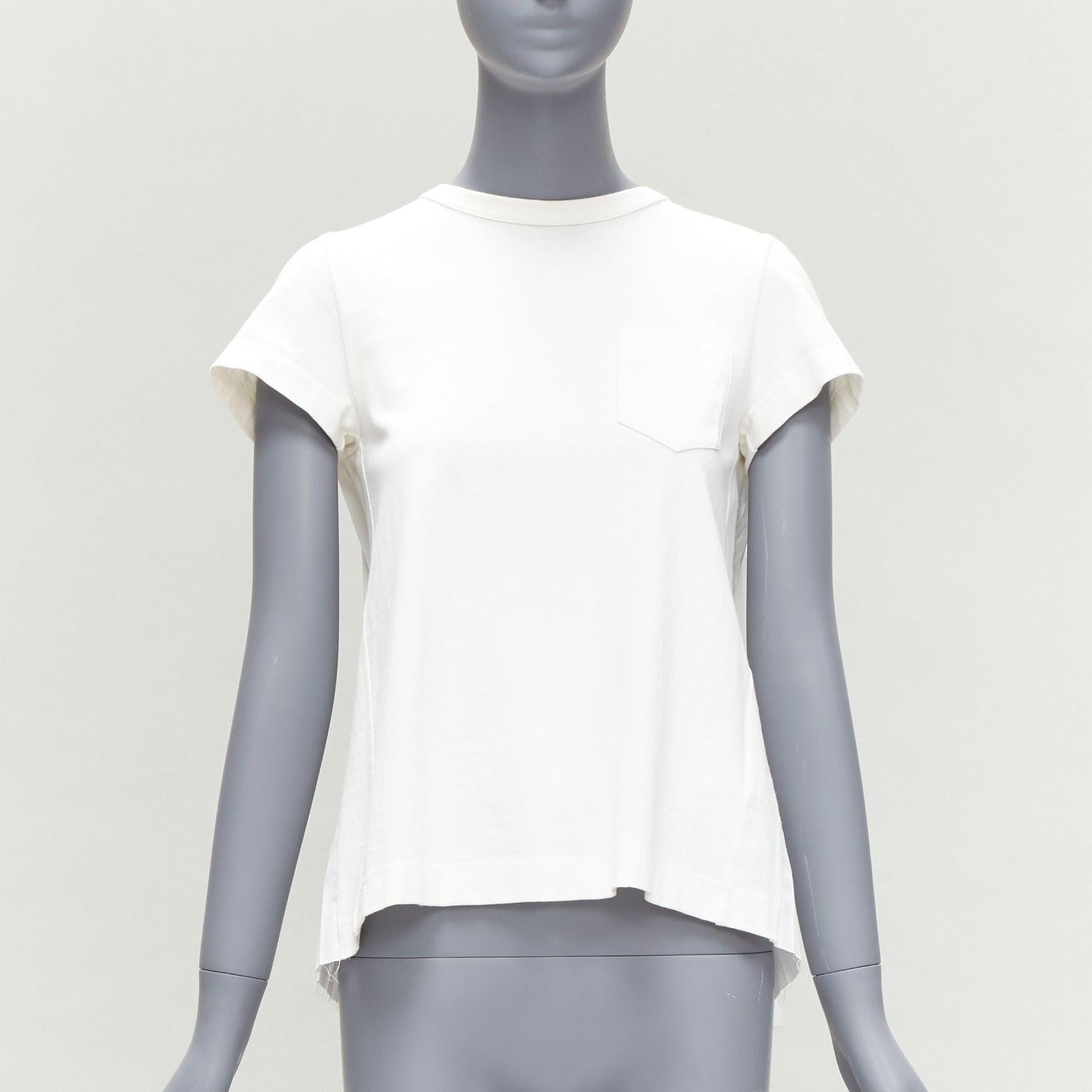 SACAI 2016 - T-shirt à épaules zippées en coton plissé crème JP2 M en vente