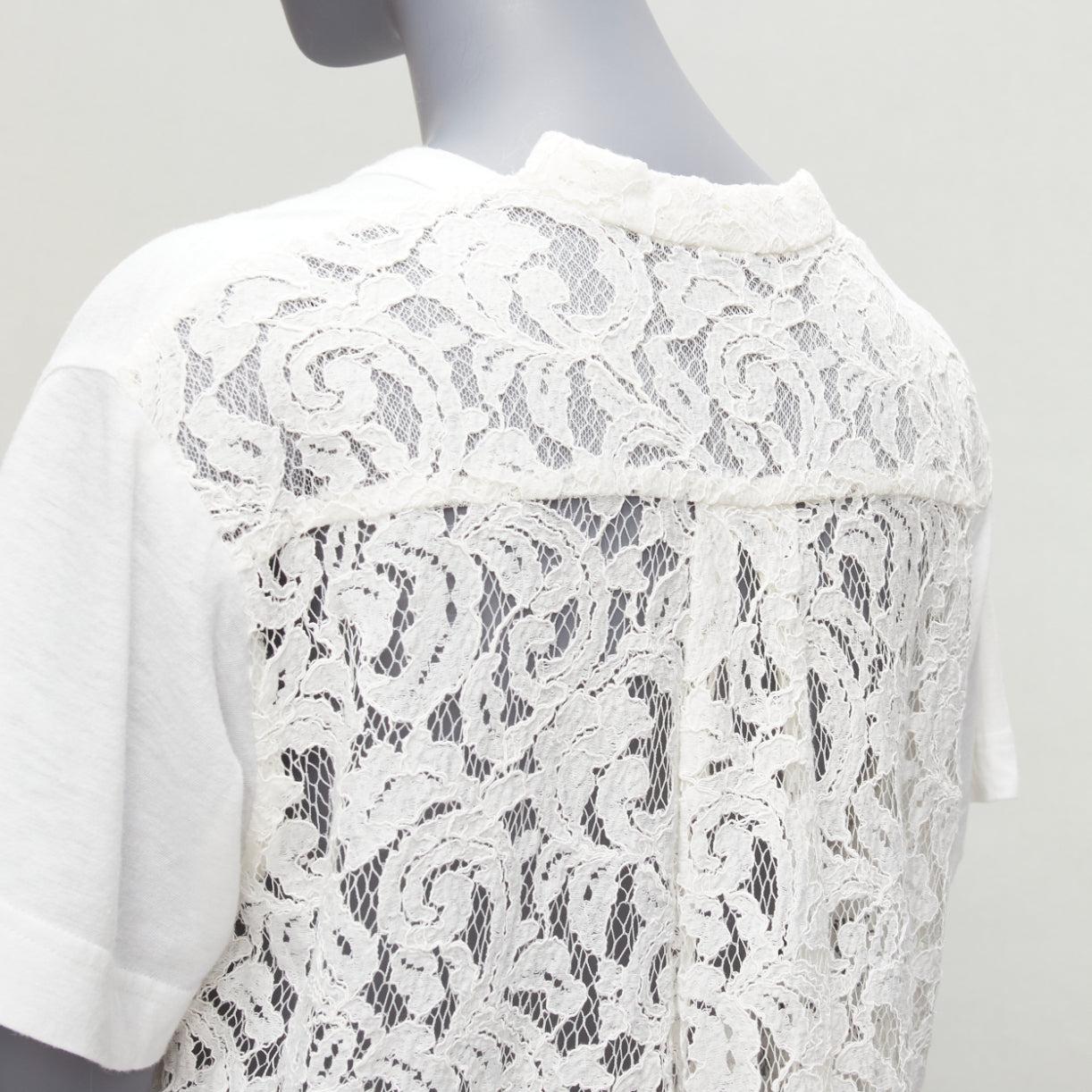 White SACAI 2016 cream lace flared back white pocketed tshirt JP1 S For Sale