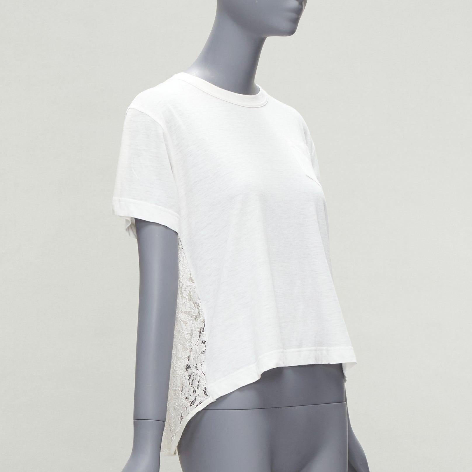 SACAI 2016 cream lace flared back white pocketed tshirt JP1 S In Excellent Condition For Sale In Hong Kong, NT