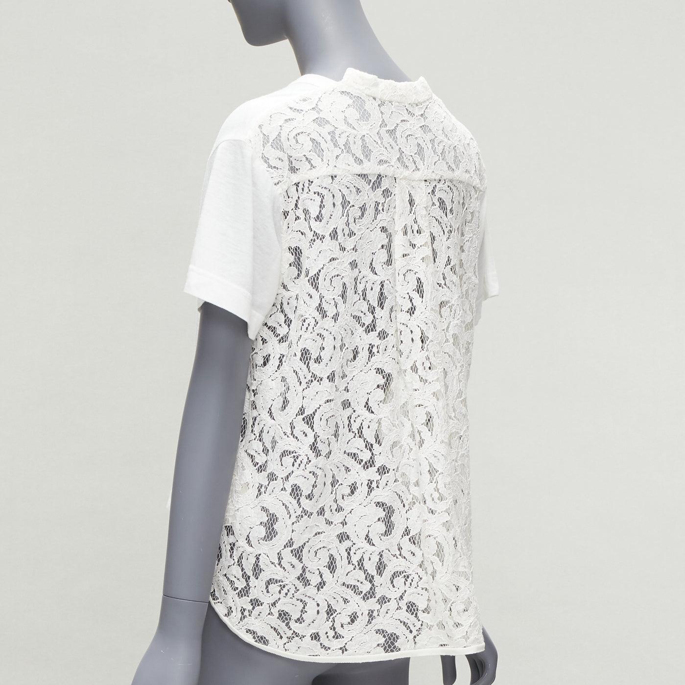 SACAI 2016 cream lace flared back white pocketed tshirt JP1 S For Sale 1