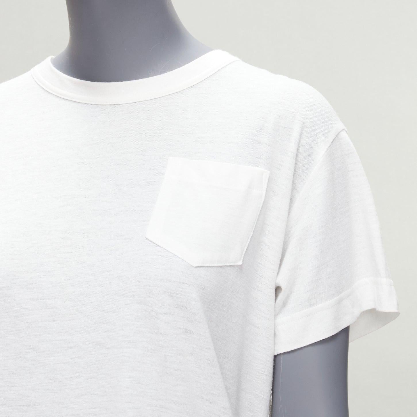 SACAI 2016 cremefarbenes Spitzen-T-Shirt mit ausgestelltem Rücken und weißen Taschen JP1 S 2