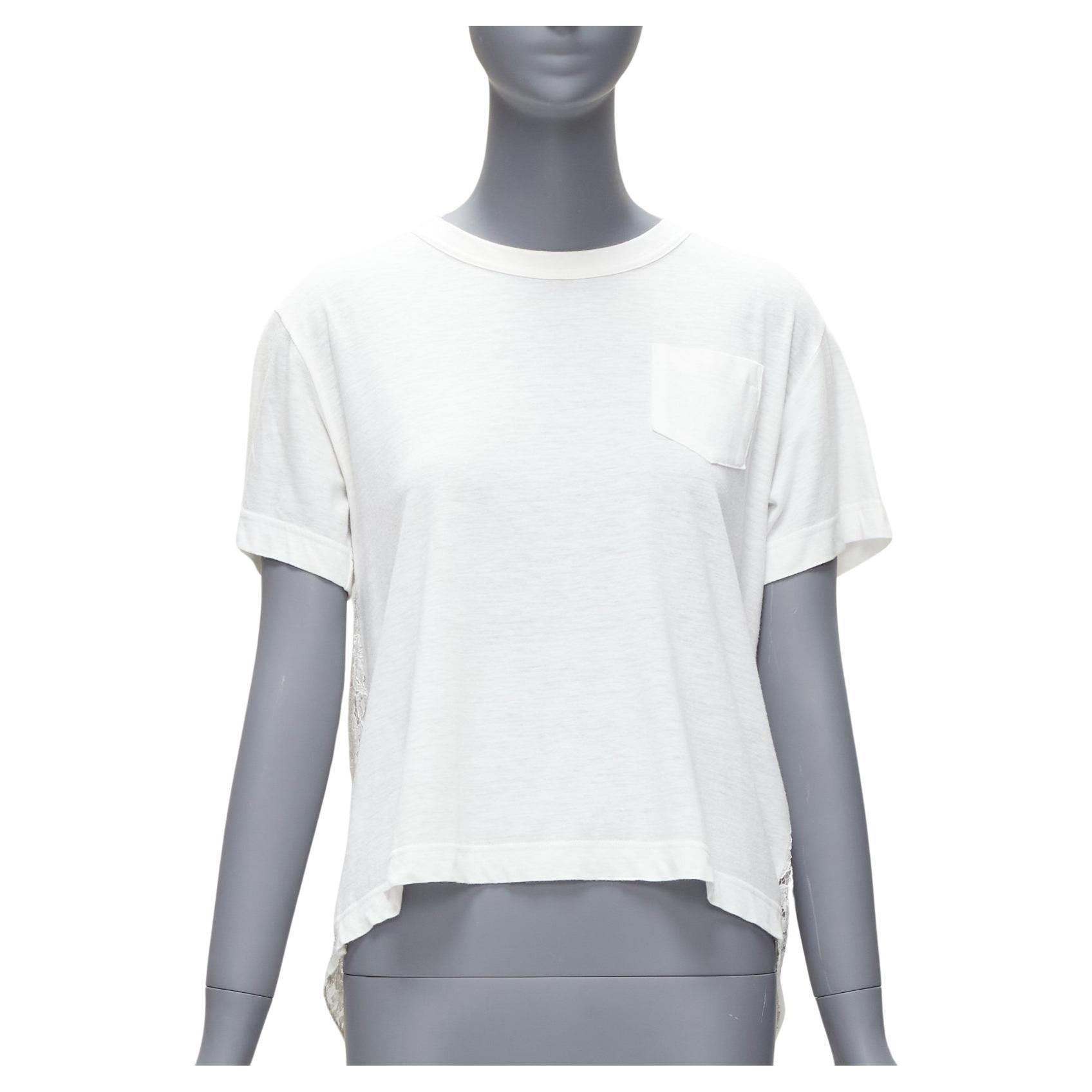 SACAI 2016 cream lace flared back white pocketed tshirt JP1 S For Sale