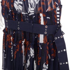 SACAI 2016 navy orange white printed pleated cotton eyelet belt skirt JP1 S
