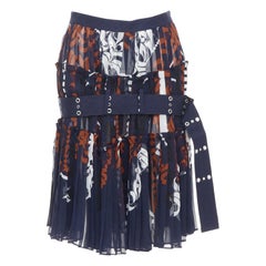 SACAI 2016 navy orange white printed pleated cotton eyelet belt skirt JP1 S