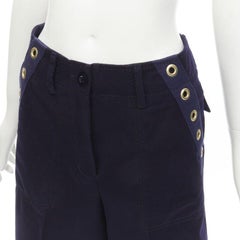 SACAI 2016 navy wool gold grommet stud trim wide leg culotte pants JP2 M