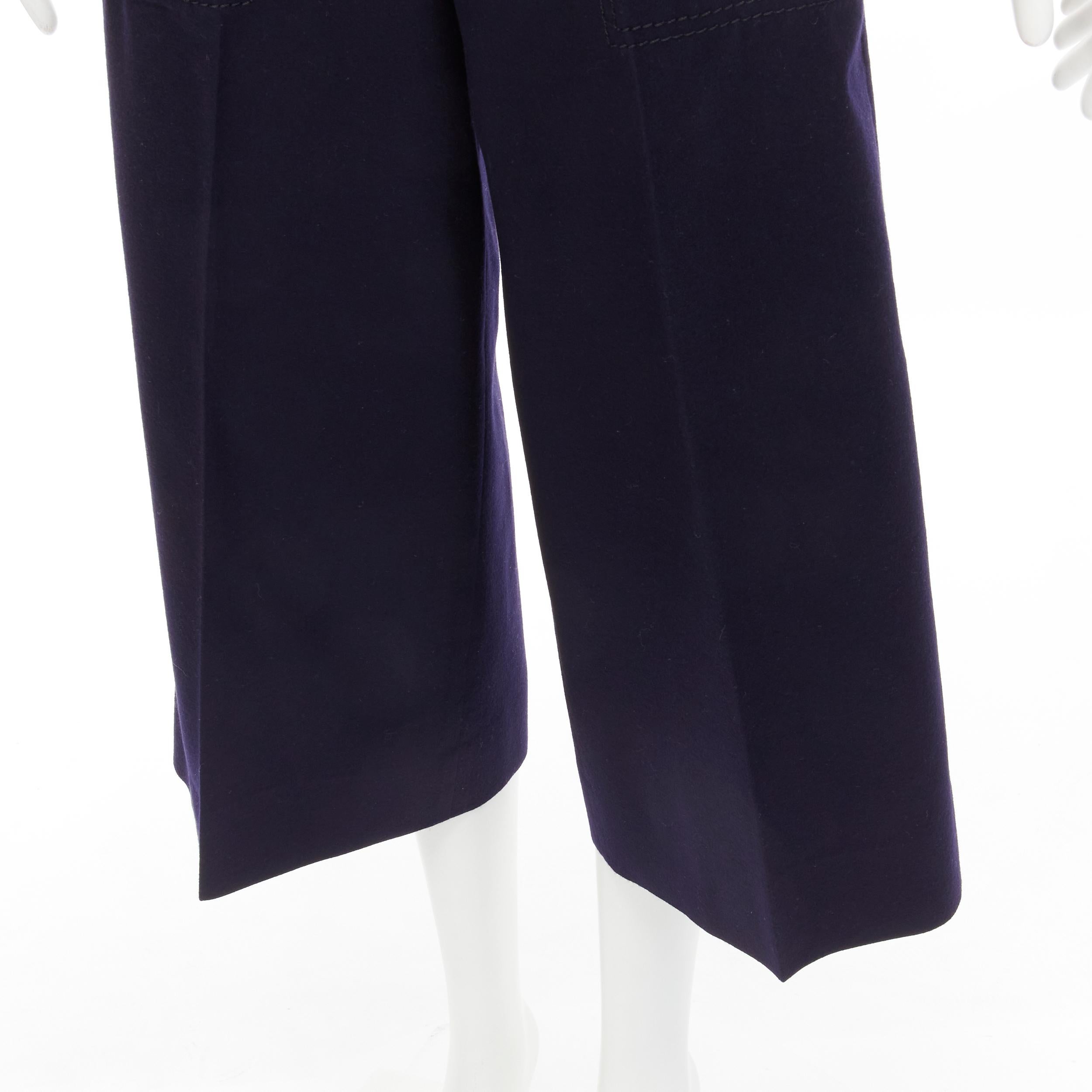 SACAI 2016 navy wool gold grommet stud trim wide leg culotte pants JP2 M For Sale 3