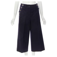 SACAI 2016 navy wool gold grommet stud trim wide leg culotte pants JP2 M