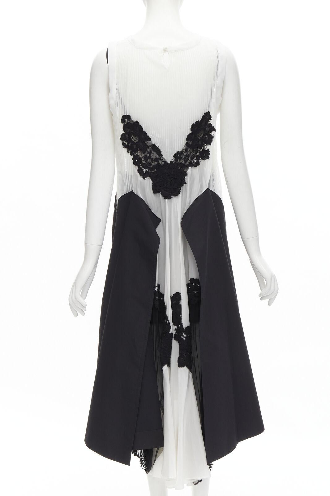SACAI 2016 Runway white black sheer lace layered top midi dress JP2 M 2
