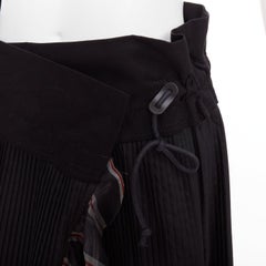 SACAI 2017 black plisse cowhide trim striped flare wrap knee skirt JP1 S