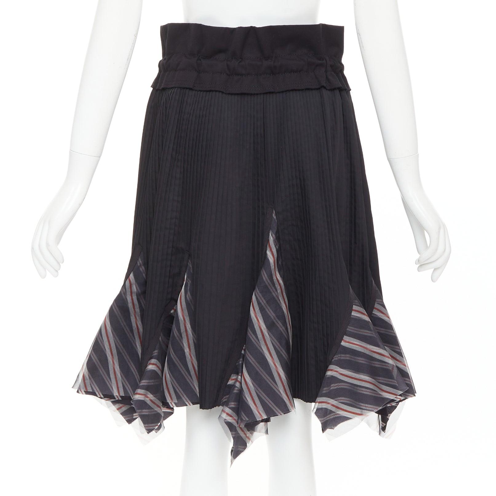 De las mujeres SACAI 2017 black plisse cowhide trim striped flare wrap knee skirt JP1 S en venta