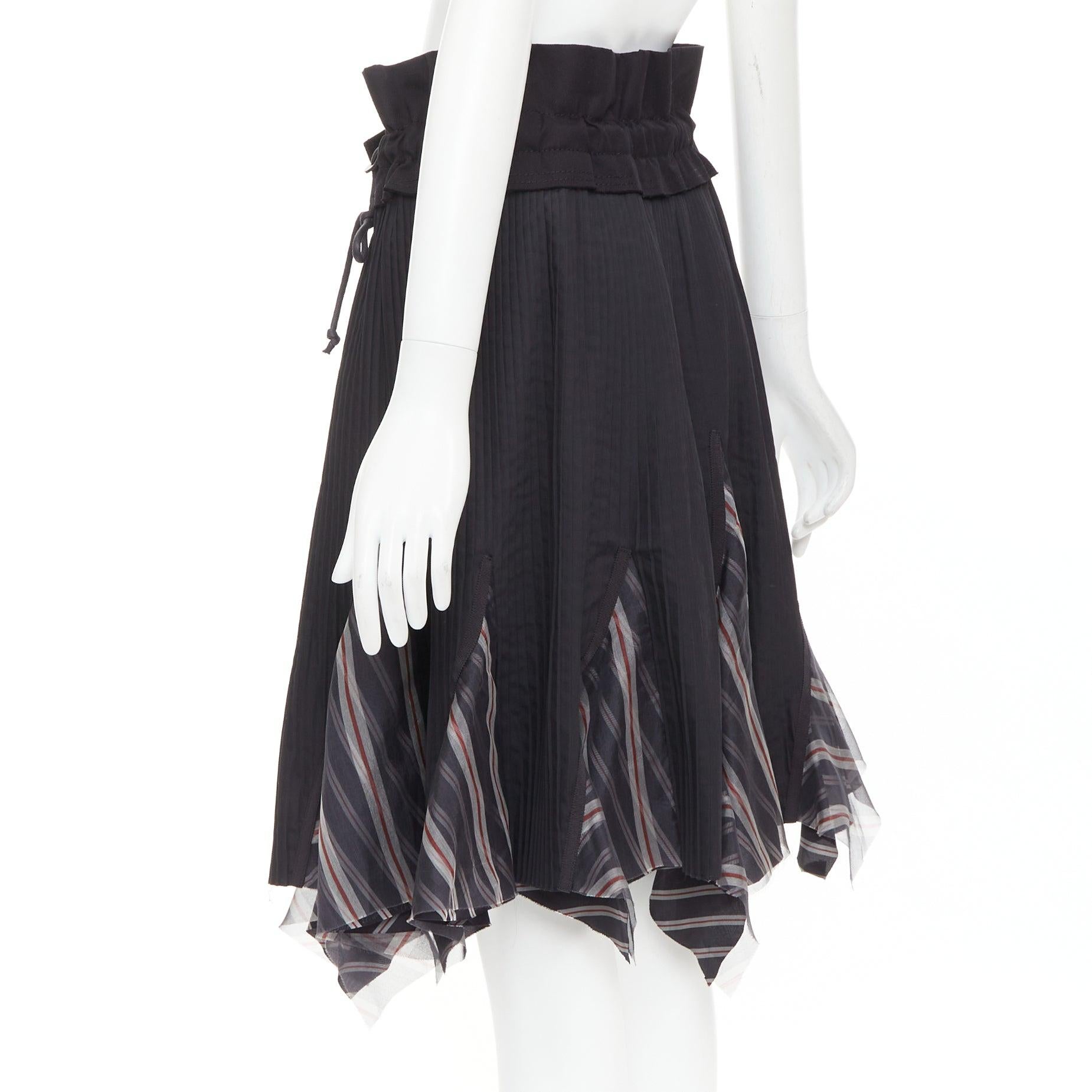 SACAI 2017 black plisse cowhide trim striped flare wrap knee skirt JP1 S en venta 1