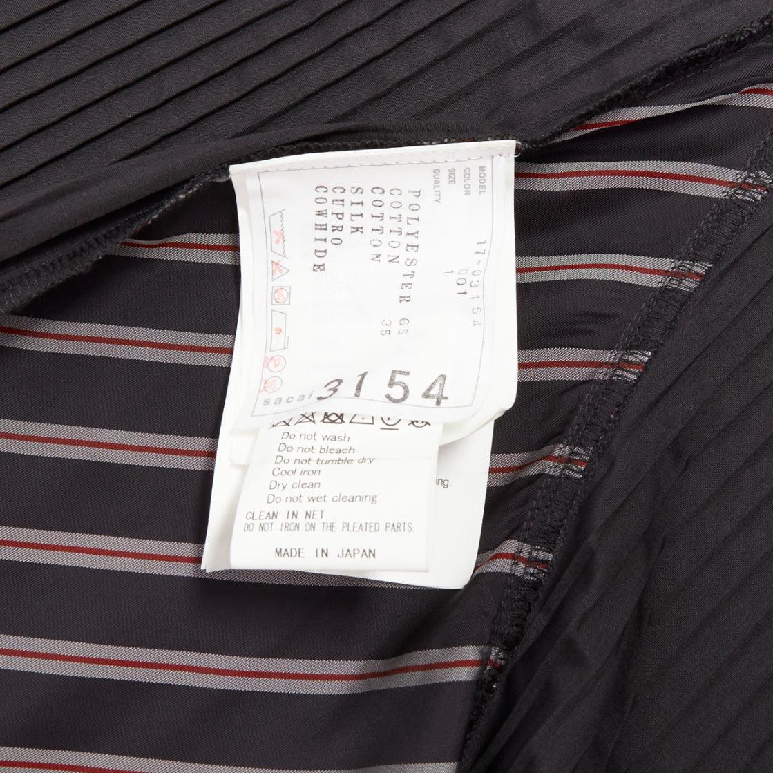 SACAI 2017 black plisse cowhide trim striped flare wrap knee skirt JP1 S en venta 3