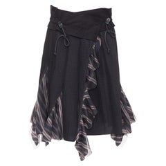 SACAI 2017 black plisse cowhide trim striped flare wrap knee skirt JP1 S
