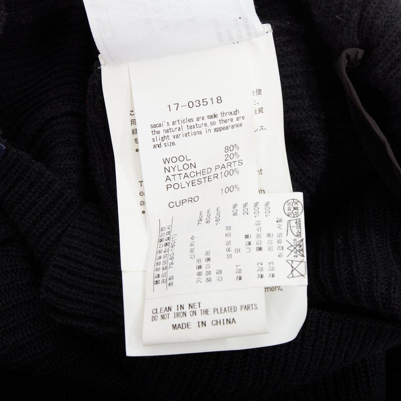 Sacai 2017 top à col roulé en laine mélangée noire et bordée de bleu marine JP1 S en vente 3