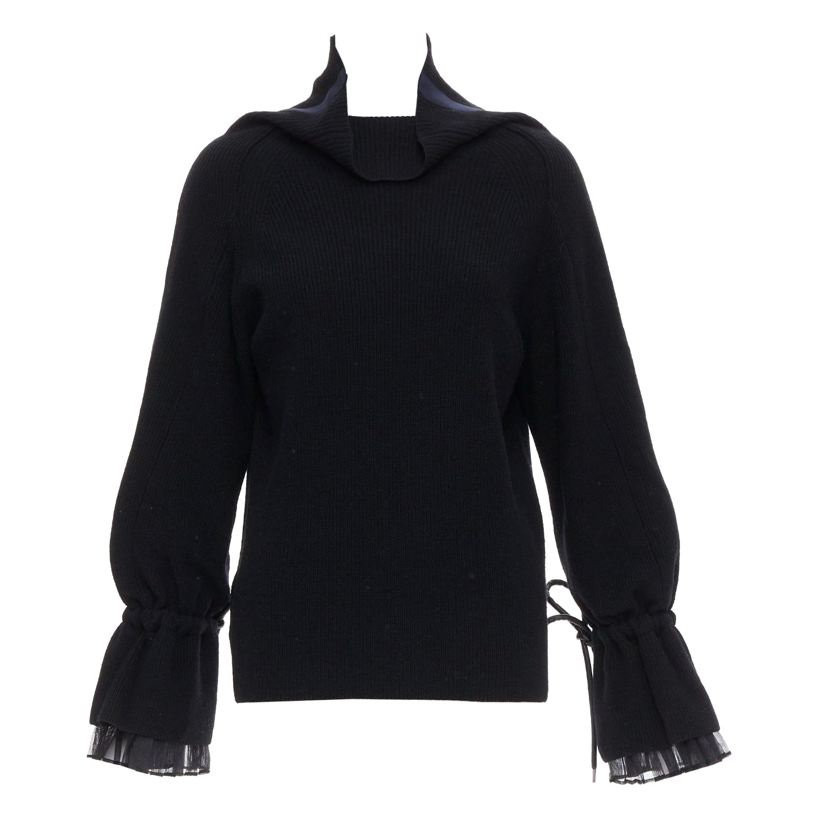Sacai 2017 top dolcevita in misto lana nera con bordi a volant JP1 S in vendita