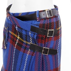 SACAI 2017 blau karierter Baumwollmischung Lederschnalle Wickelkiltrock JP2 M