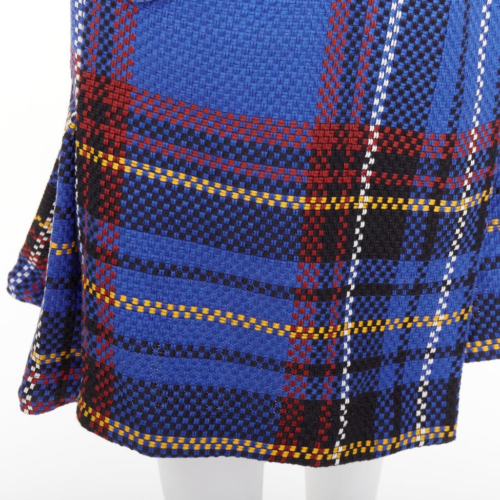 SACAI 2017 blue plaid check cotton blend leather buckle wrap kilt skirt JP2 M en vente 2