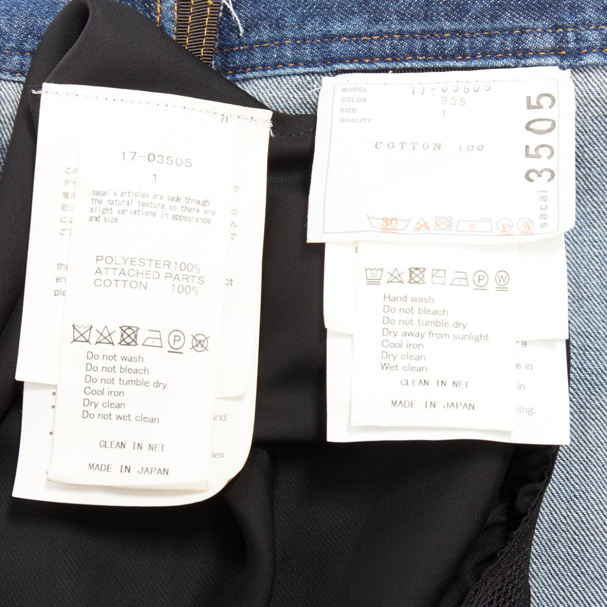 SACAI 2017 blue washed cotton belted wrap black lace lined hem skirt JP1 S For Sale 3