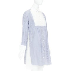 SACAI 2017 blue white striped cotton poplin bib collar ruffle shirt dress JP1 S