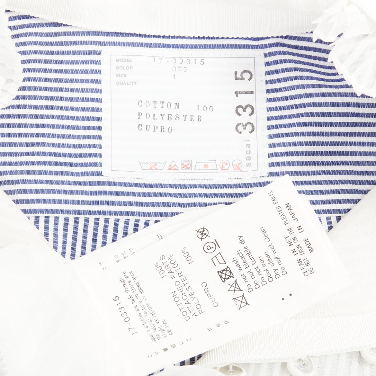 SACAI 2017 robe chemise à col roulé en popeline de coton rayée bleu et blanc JP1 S en vente 3