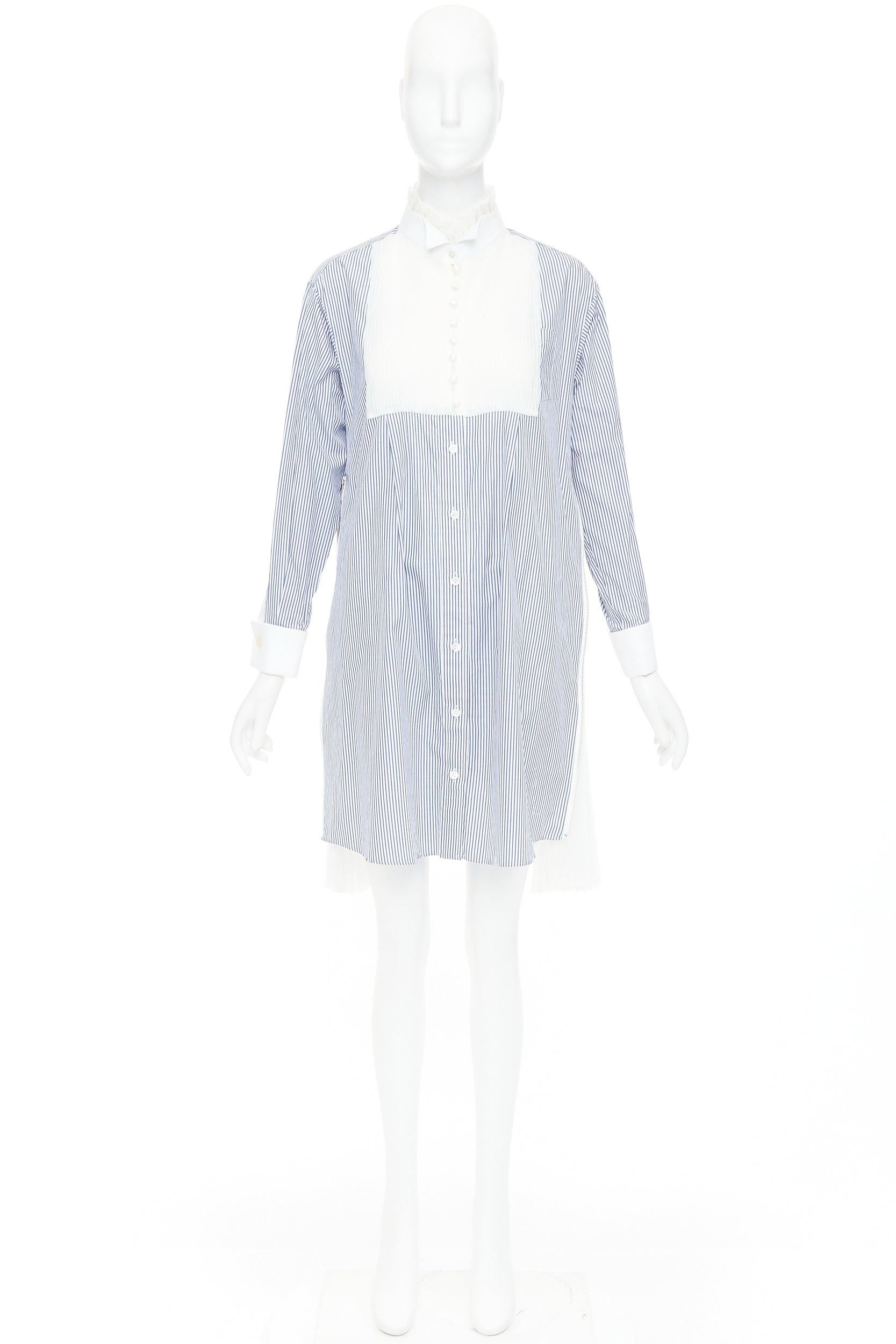 SACAI 2017 robe chemise à col roulé en popeline de coton rayée bleu et blanc JP1 S en vente 4