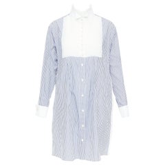 SACAI 2017 blue white striped cotton poplin bib collar ruffle shirt dress JP1 S SACAI 2017 blue white striped cotton poplin bib collar ruffle shirt dress JP1 S
