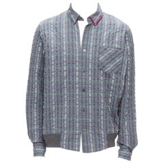 SACAI 2017 green grey crinkle fabric pink topstitch worker shirt top JP3 L