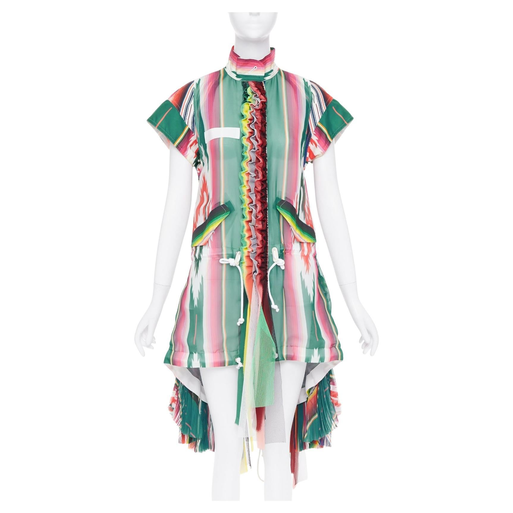 SACAI 2017 Runway multicolor stripes ruffled cap sleeve jacket dress JP1 S