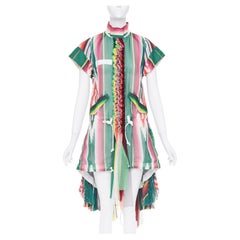 SACAI 2017 Runway multicolor stripes ruffled cap sleeve jacket dress JP1 S