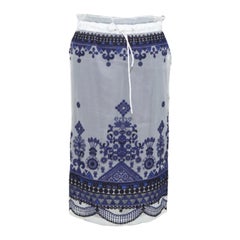 SACAI 2017 white navy blue sheer ethnic embroidery paperbag midi skirt JP1 S