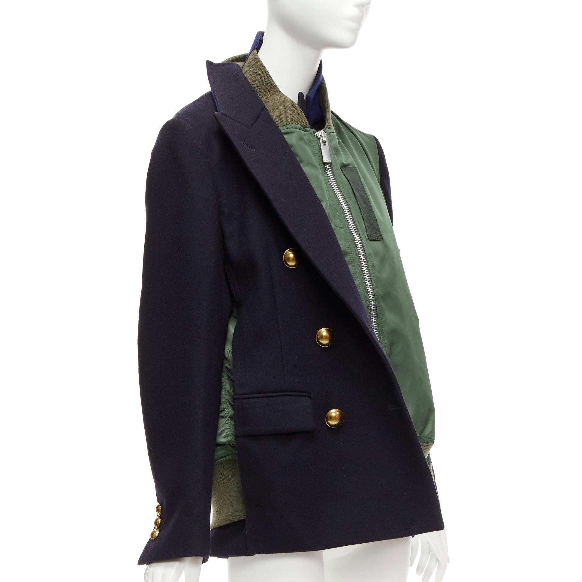 SACAI 2018 black khak hybrid deconstructed half bomber coat jacket JP2 M In Good Condition In Hong Kong, NT