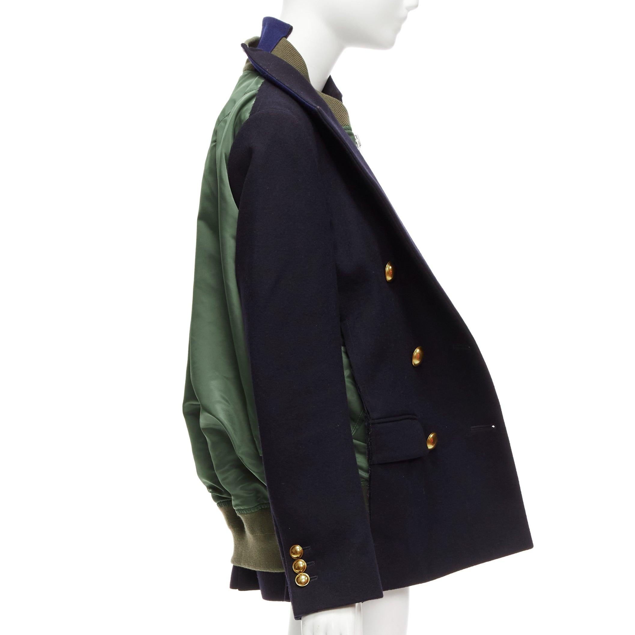 Women's SACAI 2018 black khak hybrid deconstructed half bomber coat jacket JP2 M