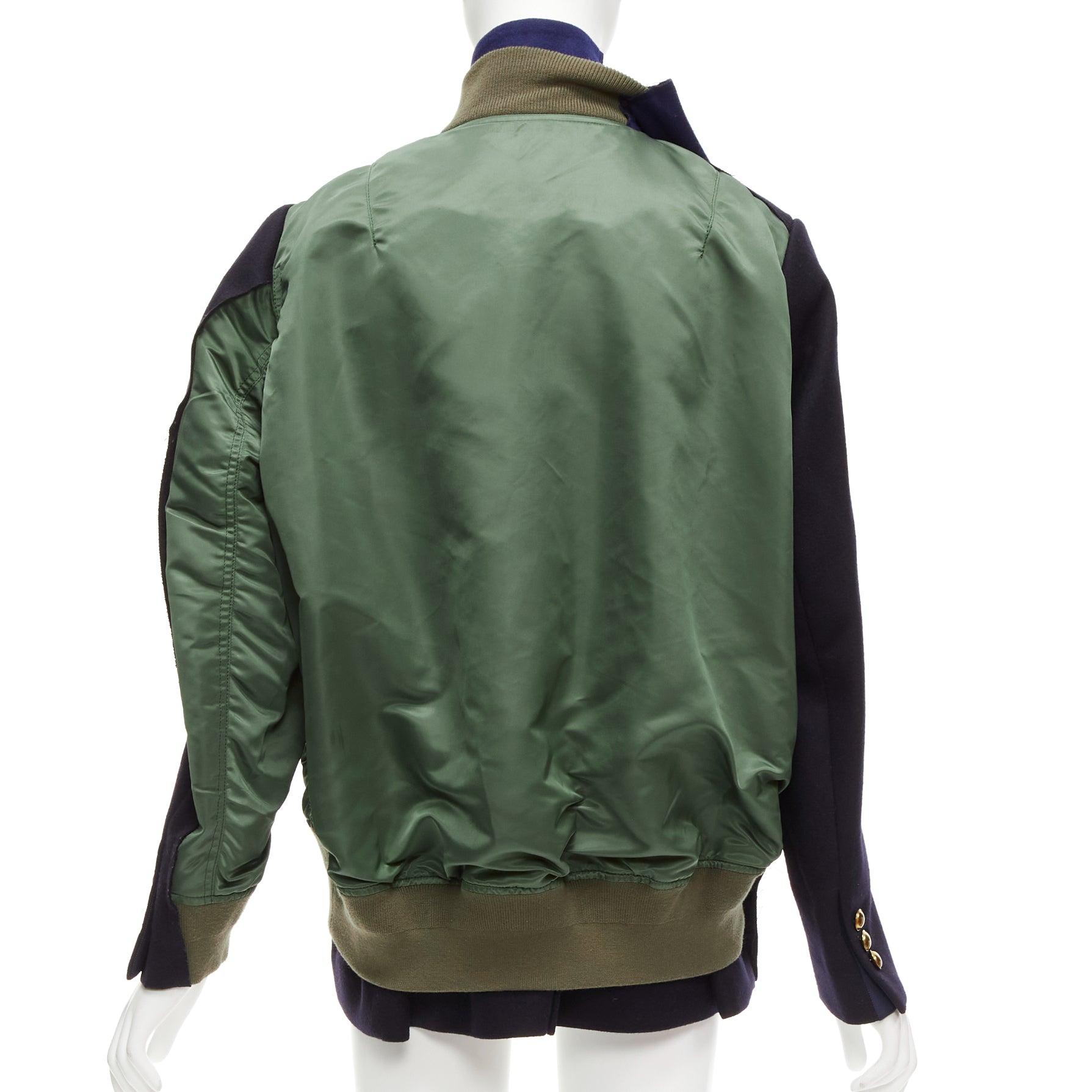 SACAI 2018 black khak hybrid deconstructed half bomber coat jacket JP2 M For Sale 1