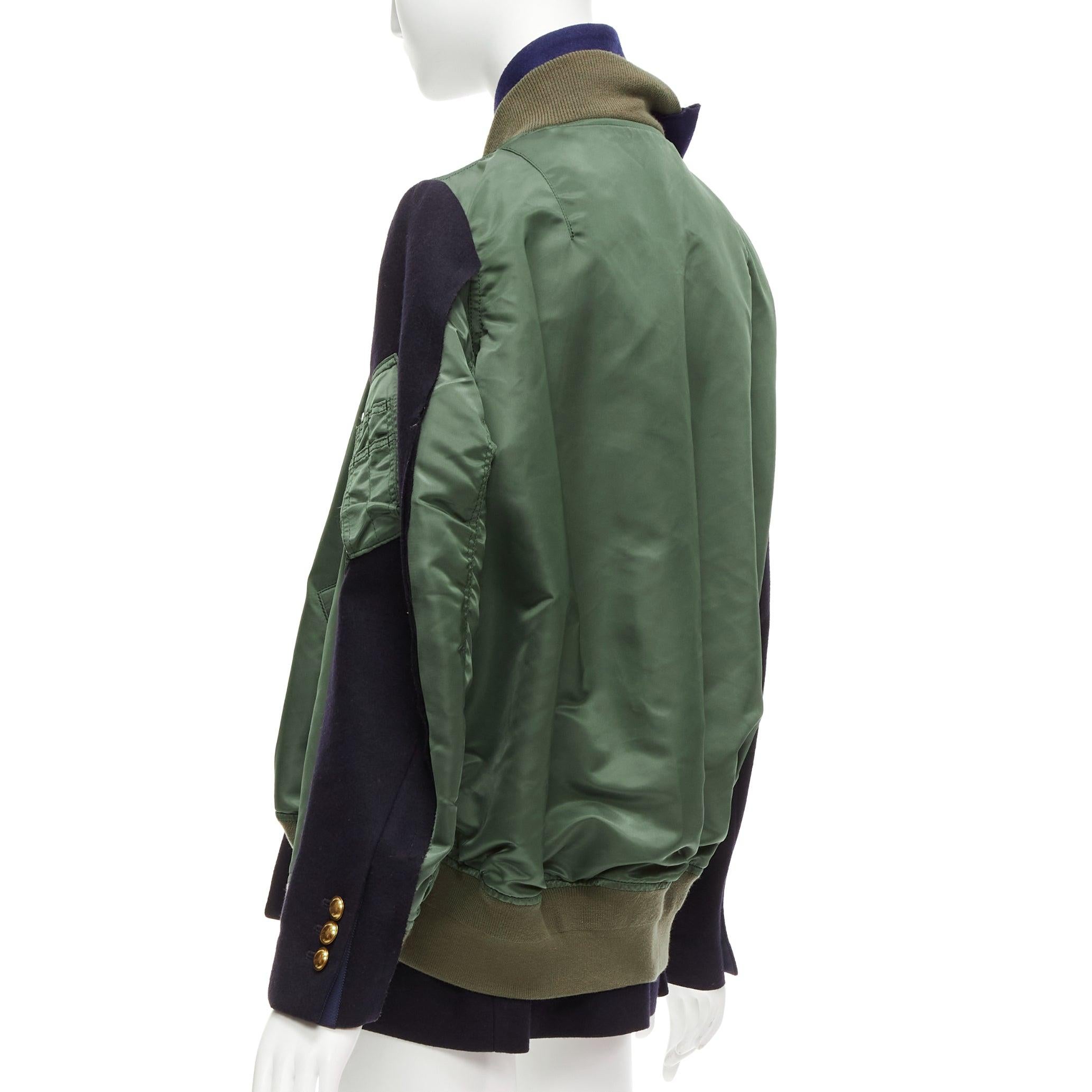 SACAI 2018 black khak hybrid deconstructed half bomber coat jacket JP2 M For Sale 2