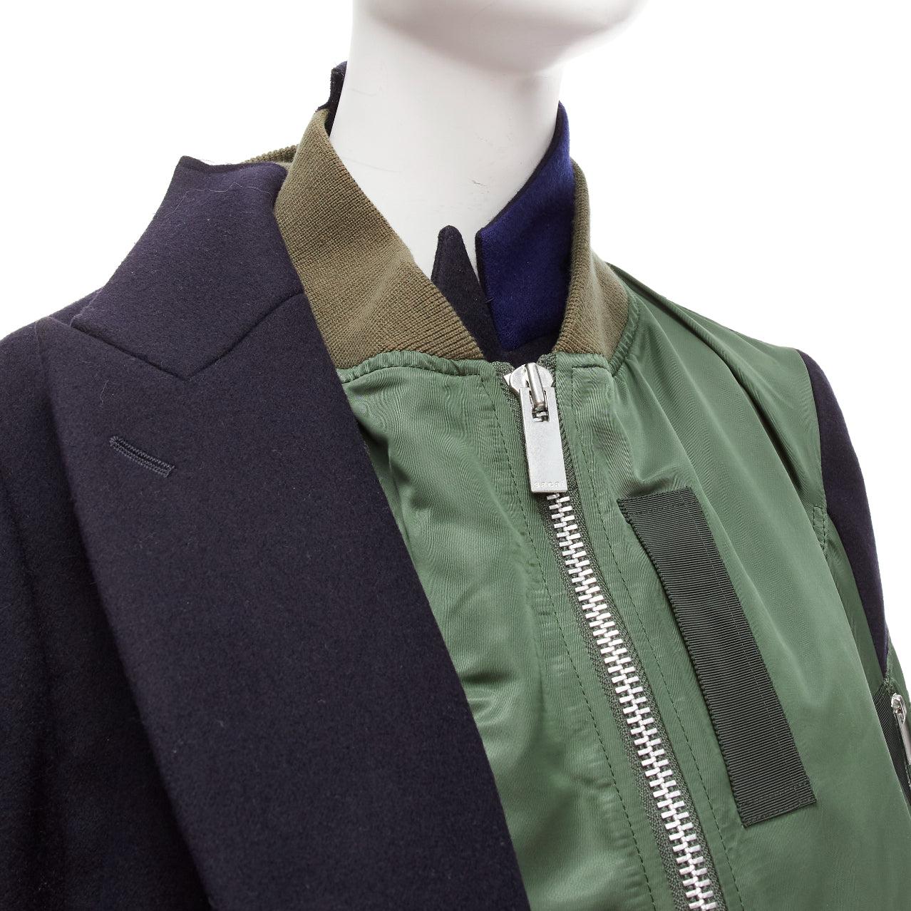 SACAI 2018 black khak hybrid deconstructed half bomber coat jacket JP2 M For Sale 3