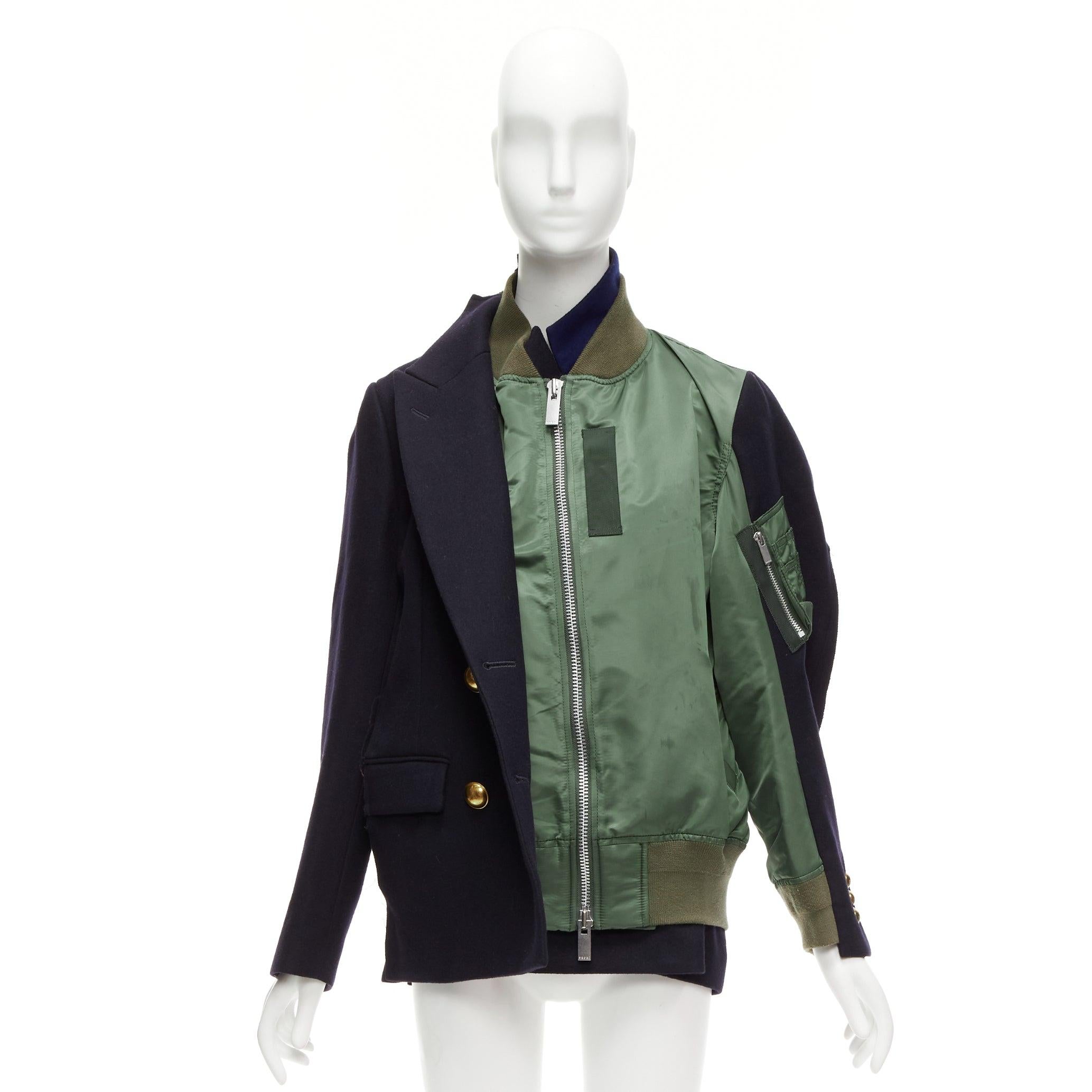 SACAI 2018 black khak hybrid deconstructed half bomber coat jacket JP2 M For Sale 5