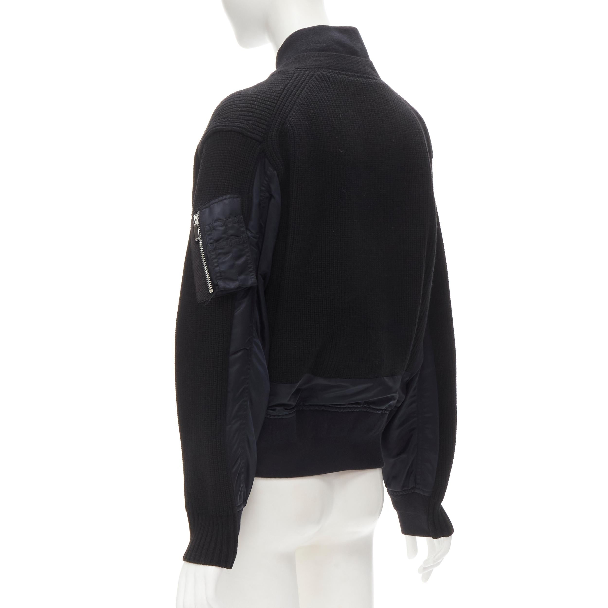 SACAI 2018 black wool knit nylon insert deconstructed bomber jacket JP1 S In Excellent Condition For Sale In Hong Kong, NT