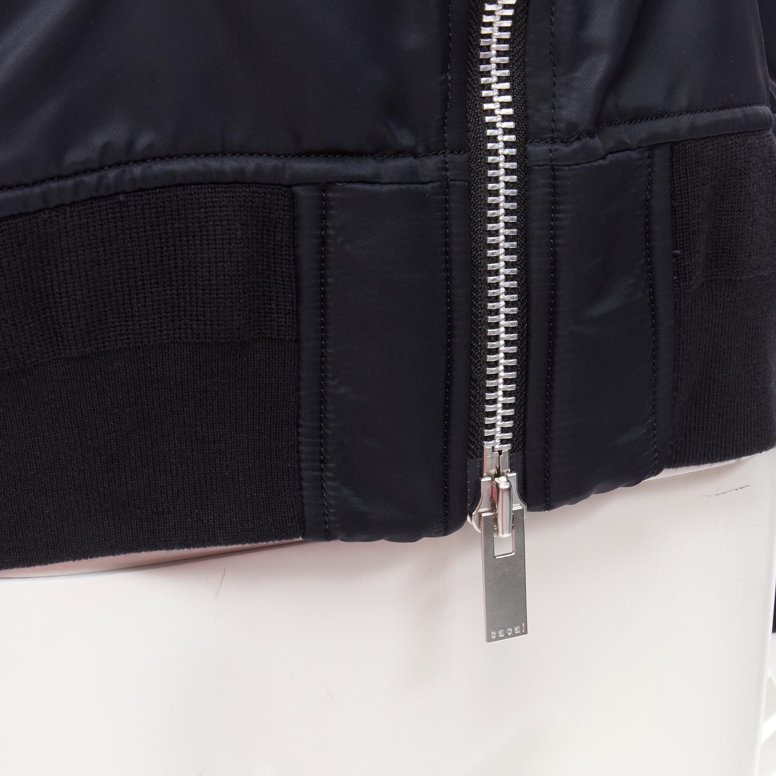 SACAI 2018 black wool knit nylon insert deconstructed bomber jacket JP1 S For Sale 1