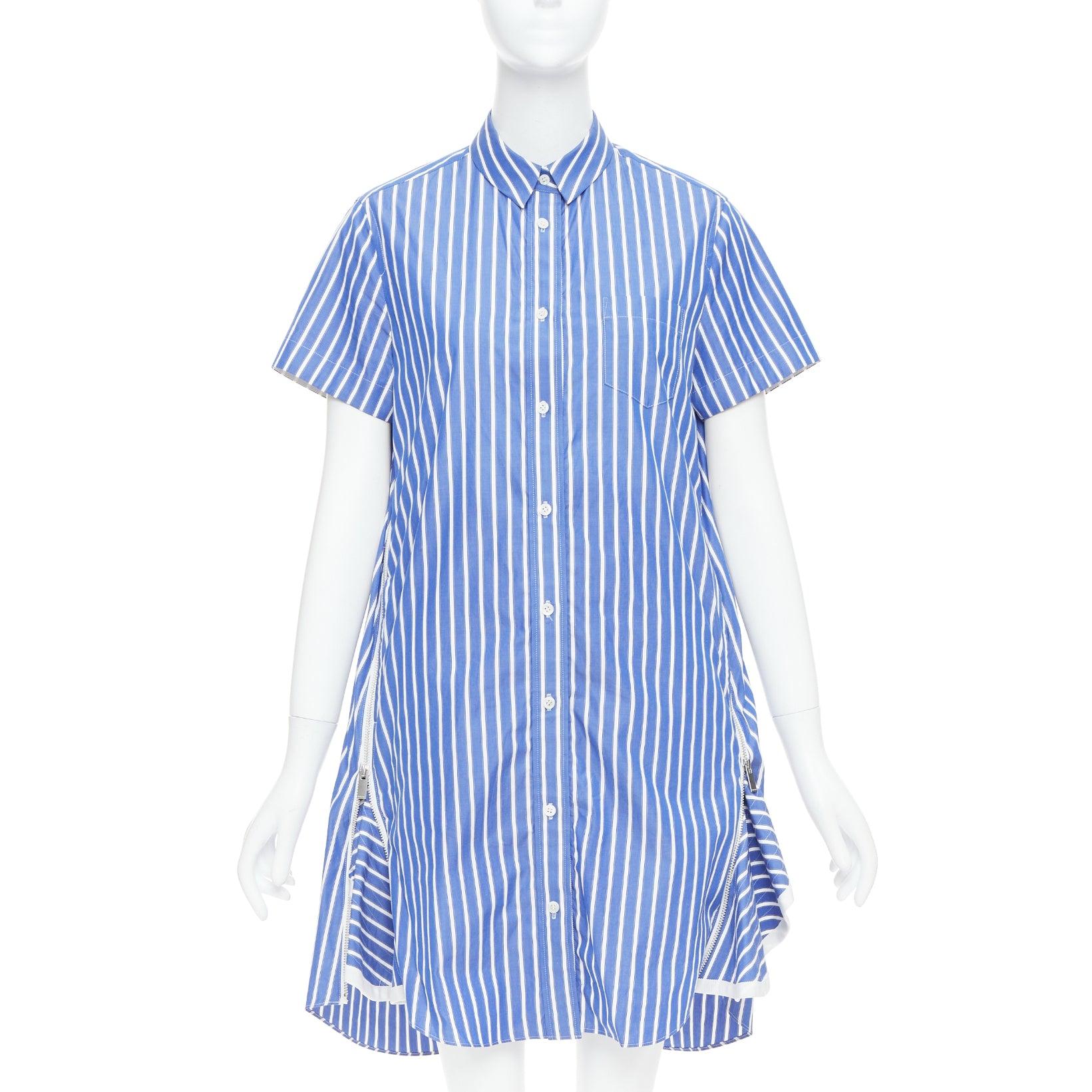 Blue SACAI 2018 blue white cotton striped cascade zip side shirt dress JP2 M