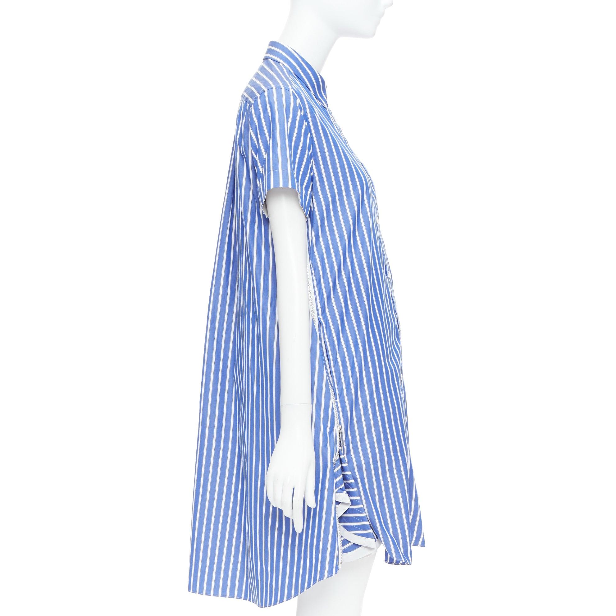 SACAI 2018 blue white cotton striped cascade zip side shirt dress JP2 M In Excellent Condition In Hong Kong, NT