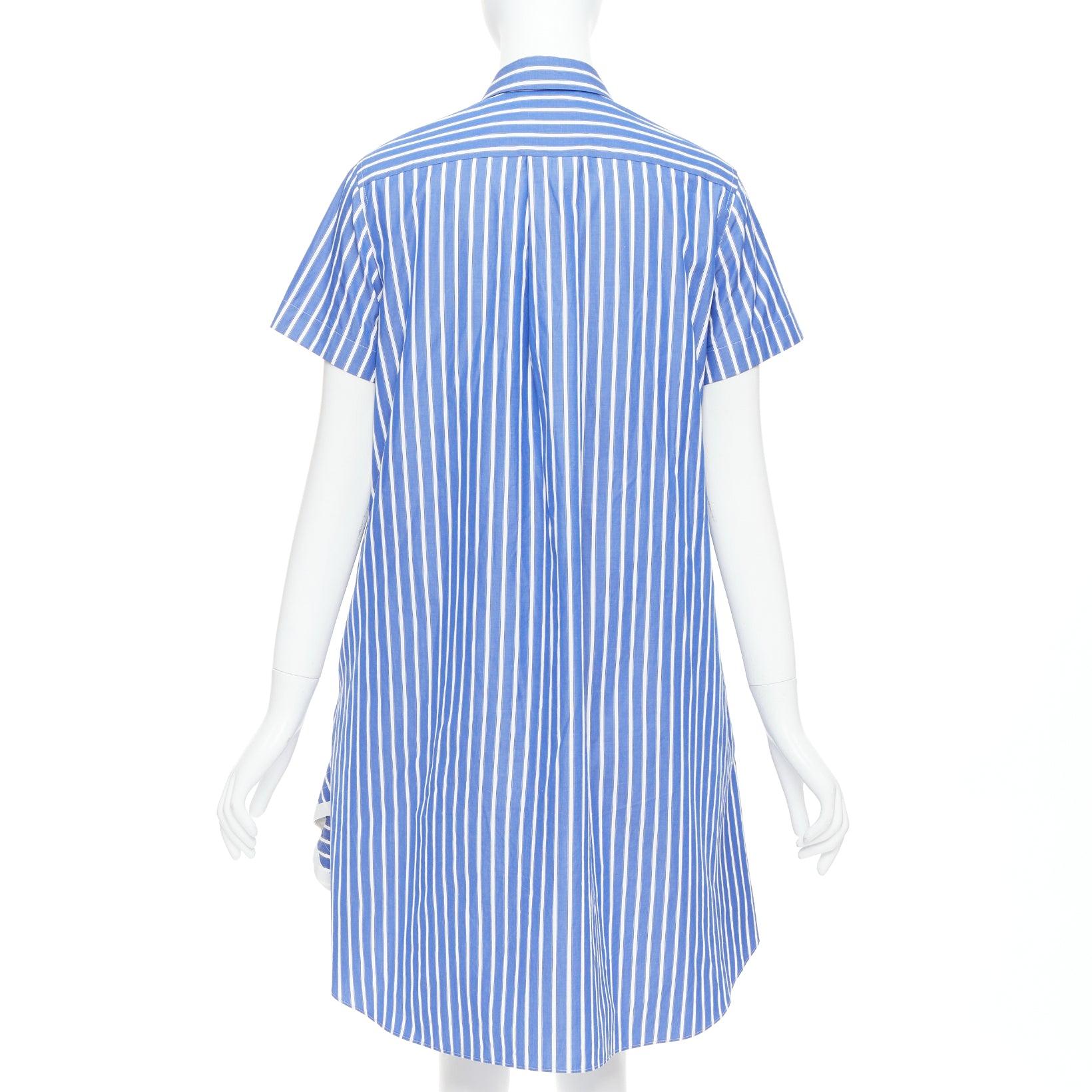 Women's SACAI 2018 blue white cotton striped cascade zip side shirt dress JP2 M