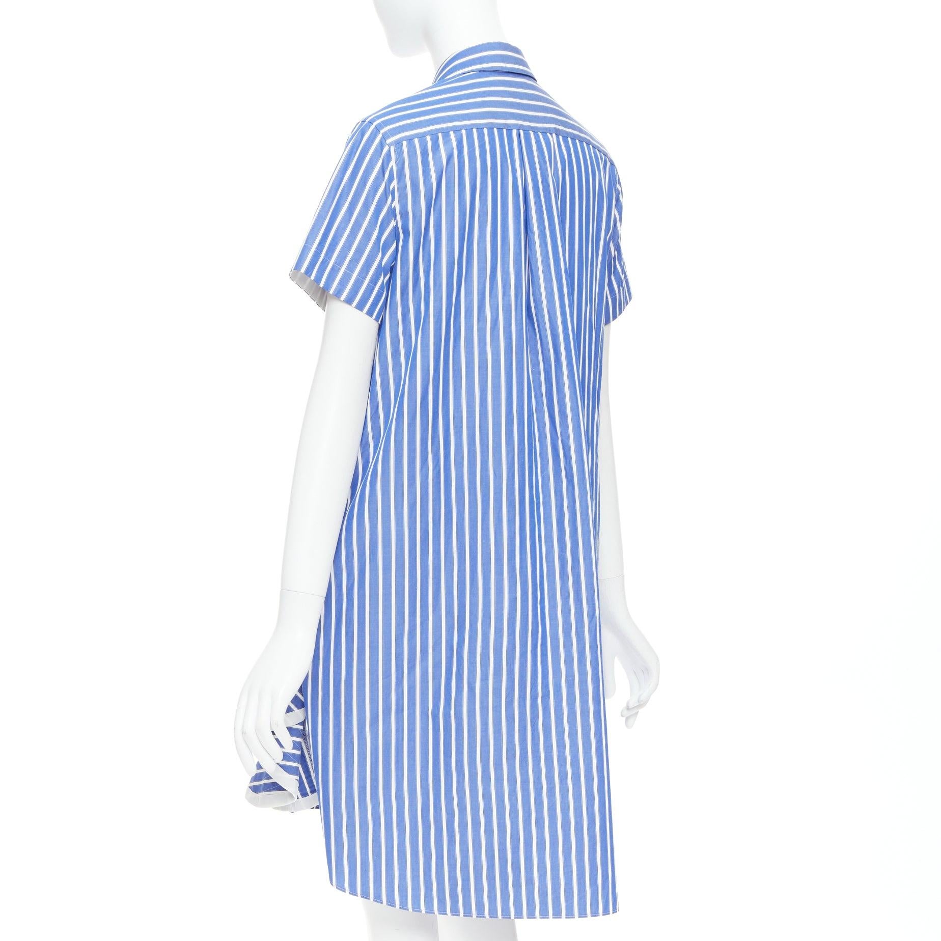 SACAI 2018 blue white cotton striped cascade zip side shirt dress JP2 M 1