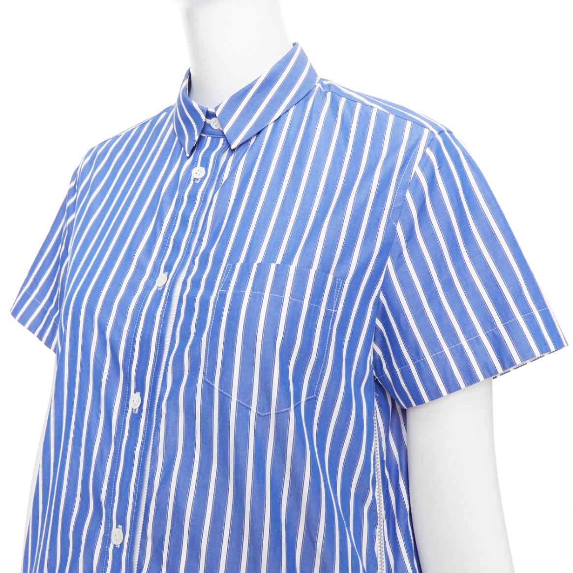 SACAI 2018 blue white cotton striped cascade zip side shirt dress JP2 M 2