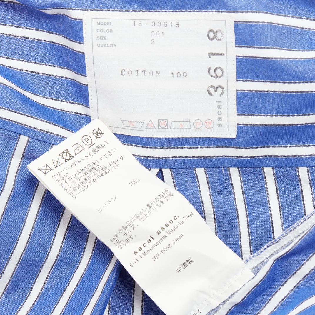 SACAI 2018 blue white cotton striped cascade zip side shirt dress JP2 M 3