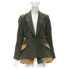 SACAI 2018 green wool double breasted brown herringbone drawstring coat JP1 S