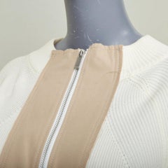 SACAI 2018 ivory cotton knit khaki poplin panel zip hybrid short sleeve top JP1