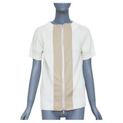 SACAI 2018 ivory cotton knit khaki poplin panel zip hybrid short sleeve top JP1